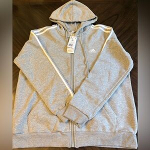 adidas Women's Essentials Full-Zip Hoodie, Medium Grey Heather/White, XL New
